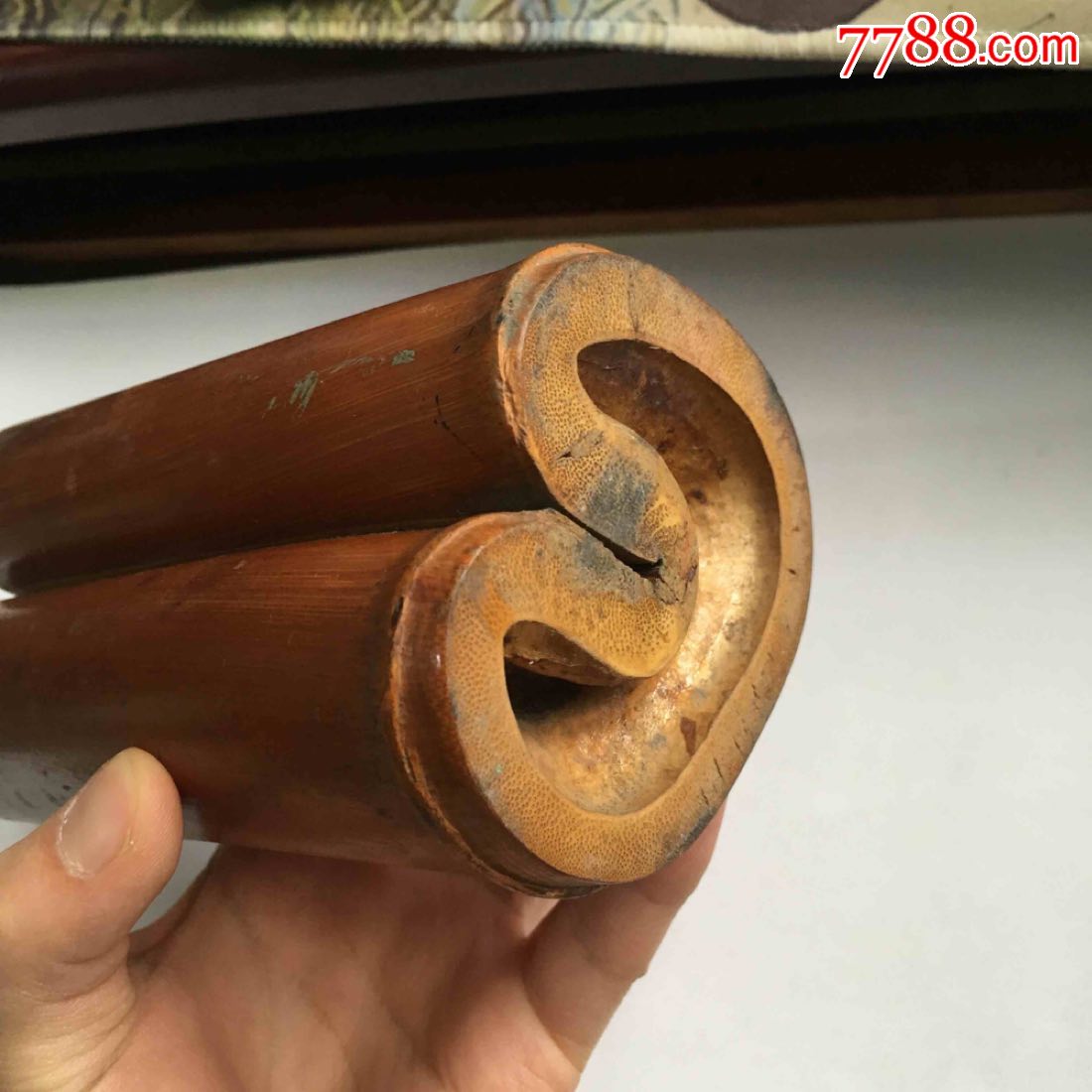 早期异型老竹笔筒(延安宝塔山)-竹雕笔筒-7788文玩