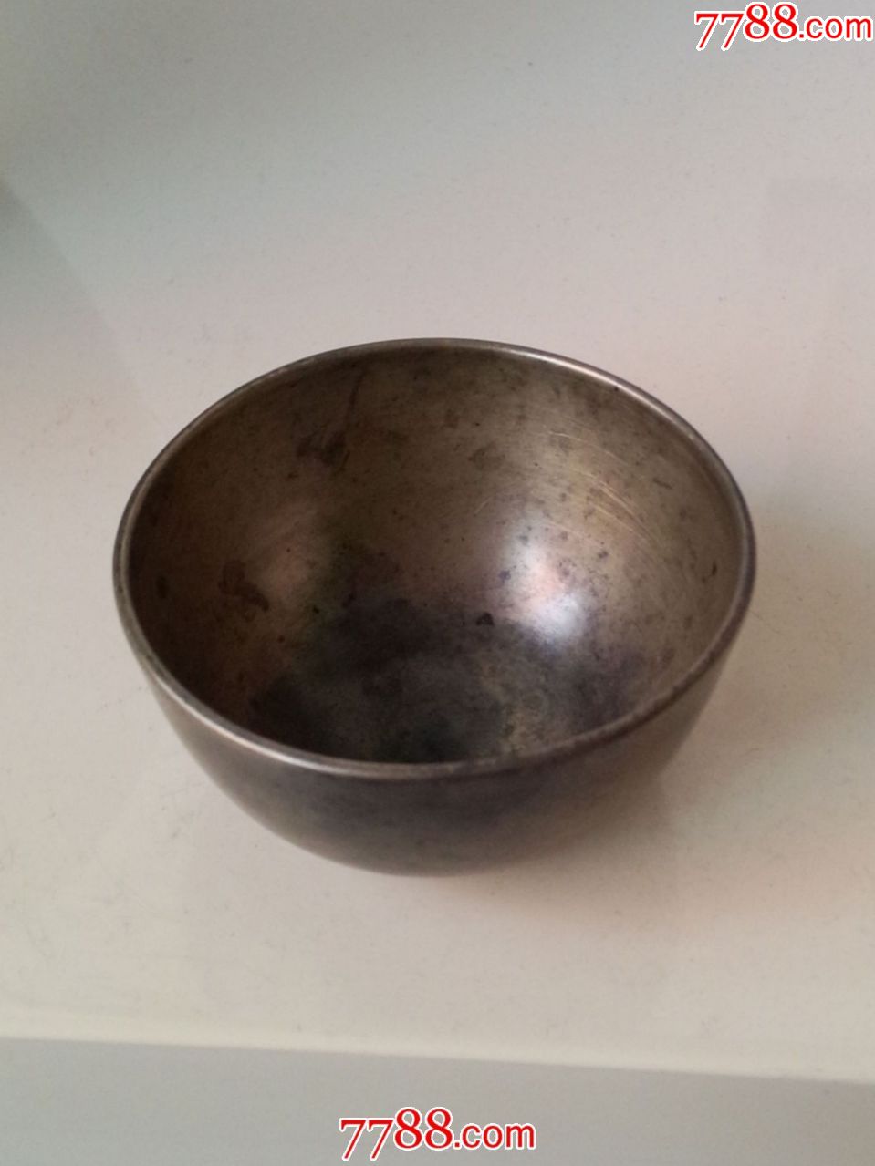 清末厚重全品白铜小酒碗