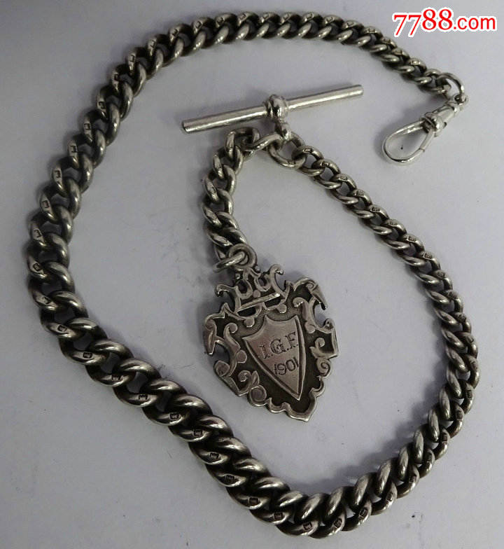 古董纯银,老怀表表链,始于清朝末期,满标狮子头,重约42g,超棒