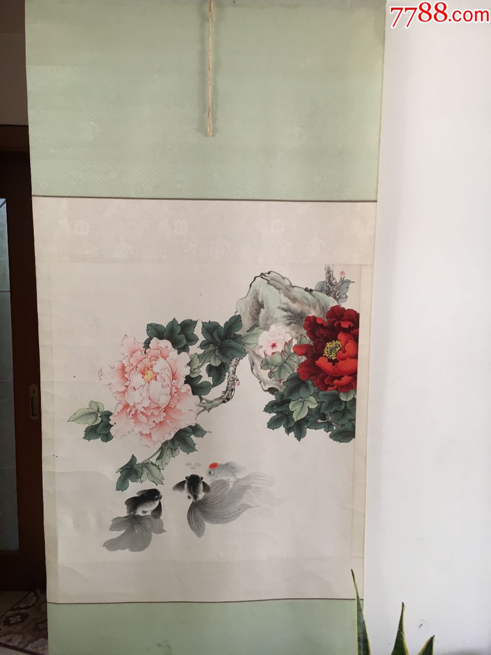 无款牡丹金鱼立轴(画工精湛)-se55463915-花鸟国画原作-零售-7788收藏