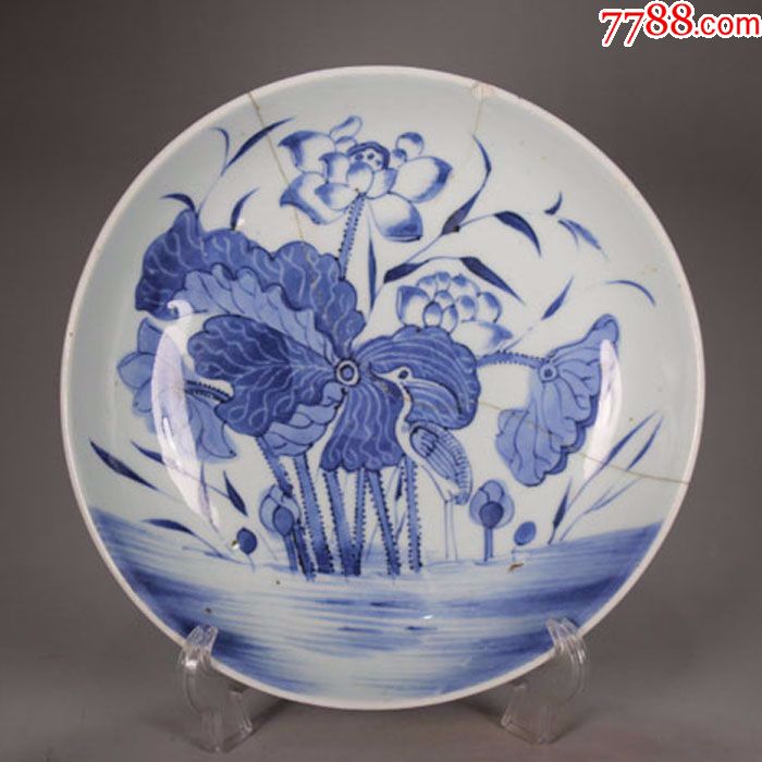 清三代乾隆青花瓷一鹭莲升纹大盘