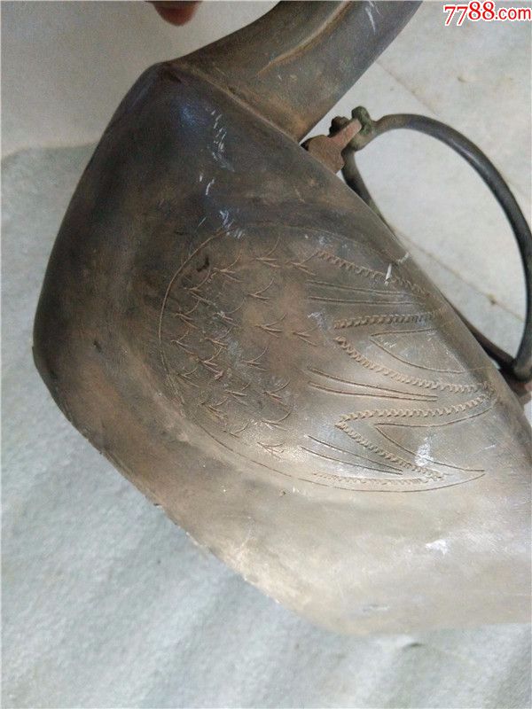 特少见得清代民国时期公顺长记款的鸭型老锡壶