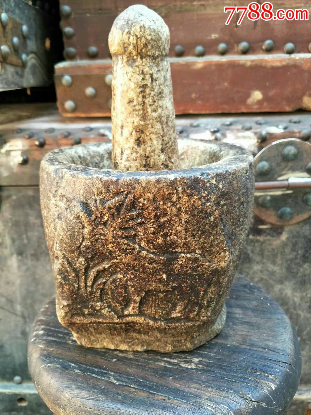 清代民俗老物件蒜臼石臼老家具互动古玩收藏