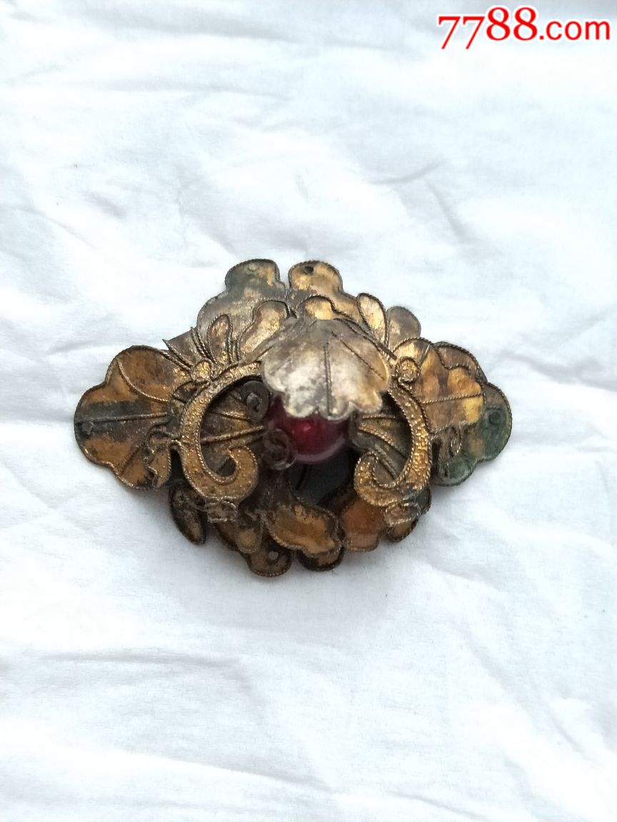 清代银鎏金帽花