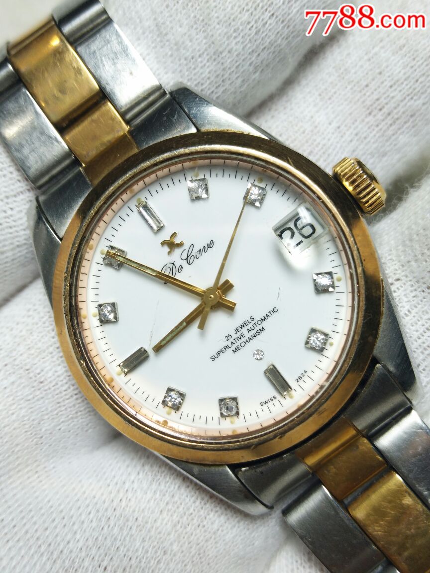 迪卡2824机芯镀金钻刻自动中性表