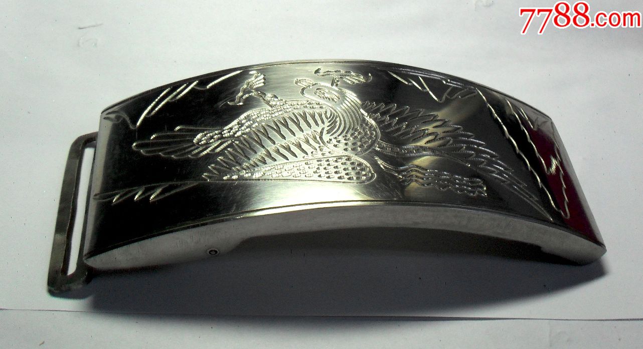 完美的大号白钢雕刻:凤凰图腰带卡子-皮带扣/腰饰-7788烟酒茶牌