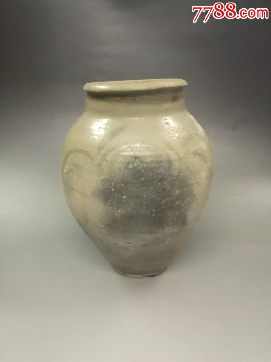 古董古玩收藏品辽金冮官窑青釉彩绘陶罐