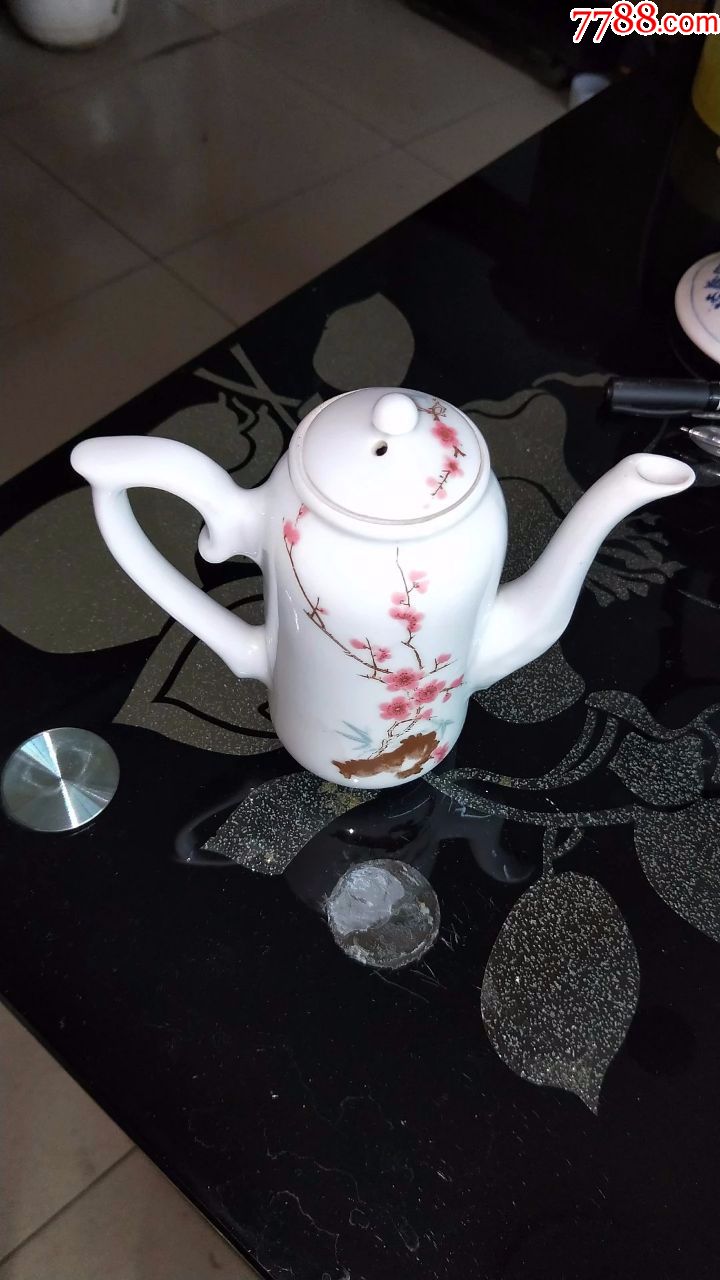 文革毛瓷水点桃花小壶15135cm