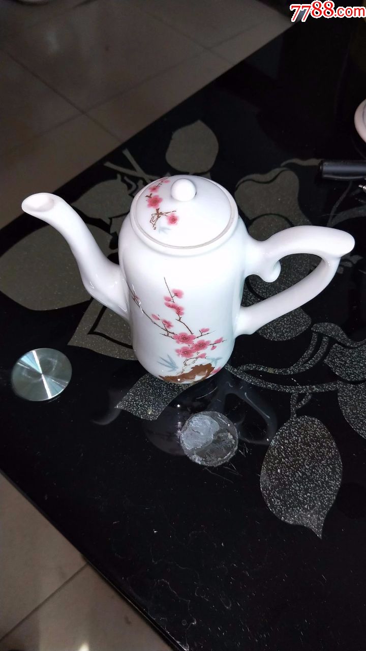文革毛瓷水点桃花小壶15135cm