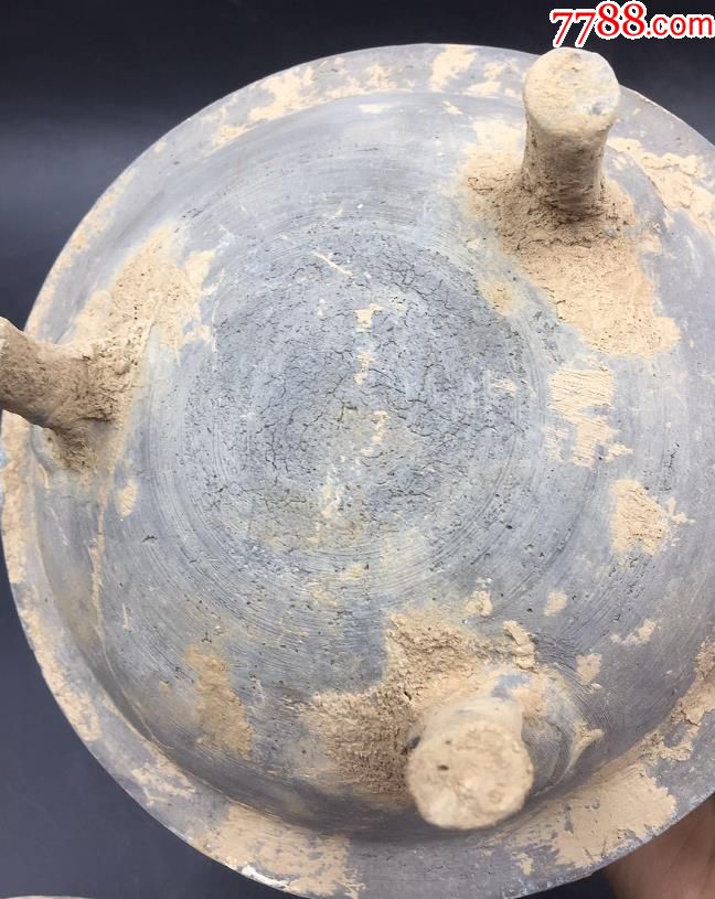 汉代带虎头灰陶陶甑一个