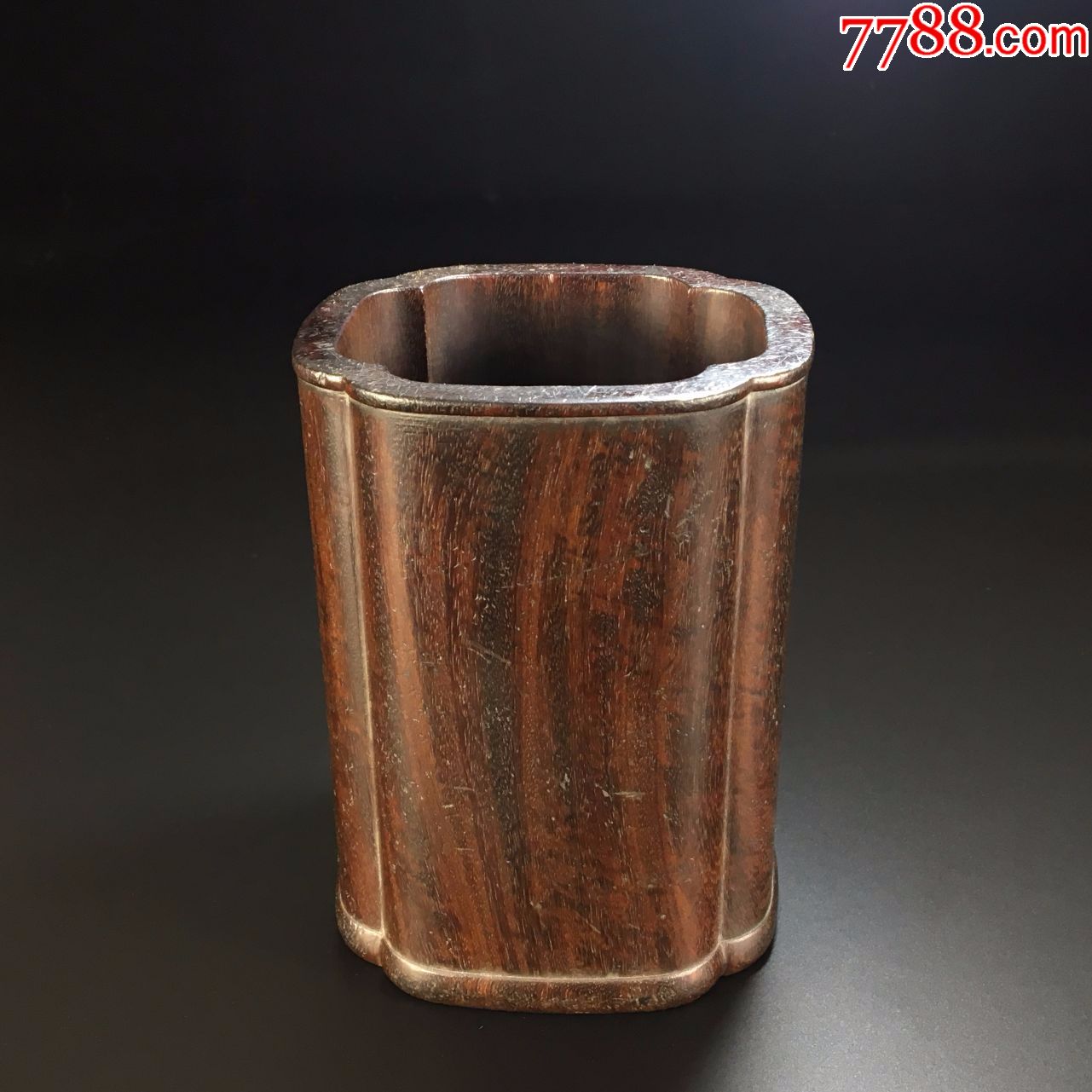 清代小叶紫檀木雕海棠式文房笔筒笔海珍贵木材老紫檀木木雕木器