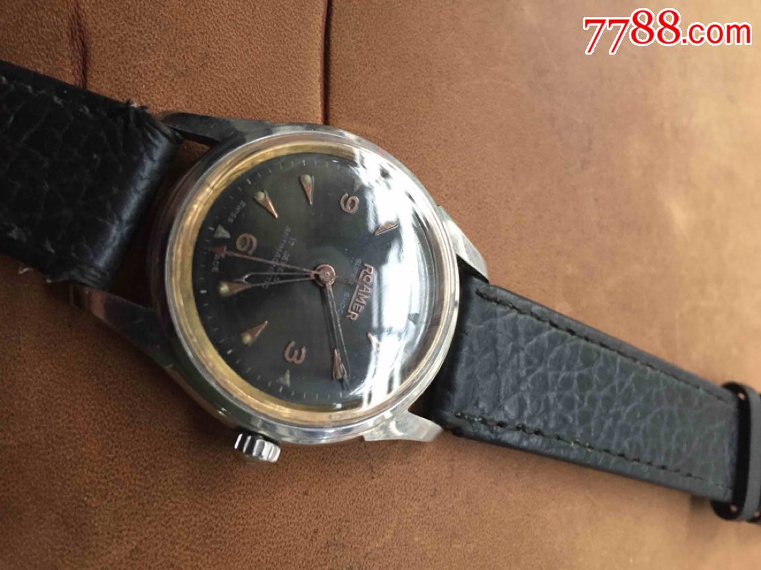 古董瑞士roamer罗马表,少见的黑盘_价格760.