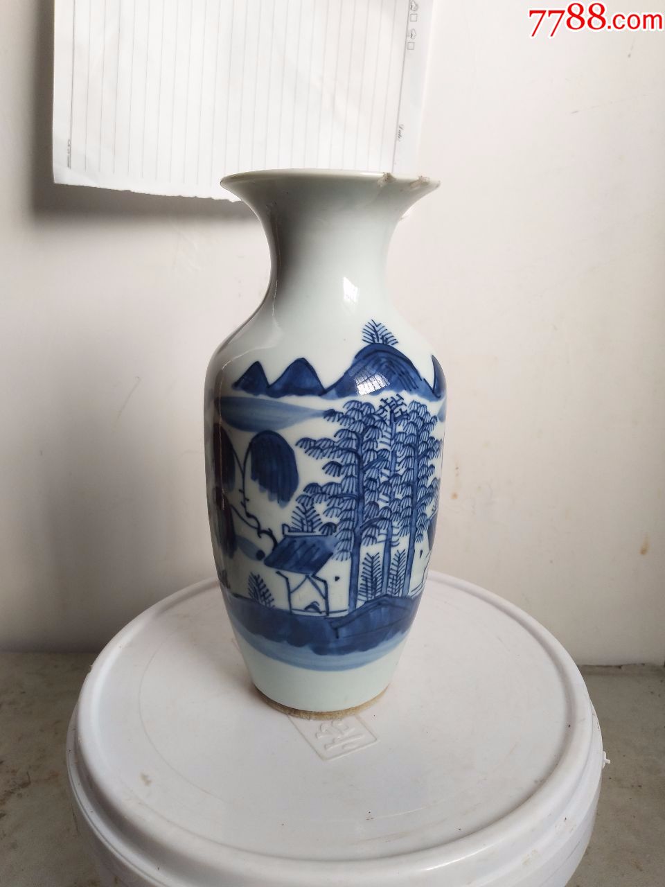 古董古玩瓷器民俗保真包老清朝老旧物件青花瓷花瓶青花花瓶嫁妆瓶掸瓶