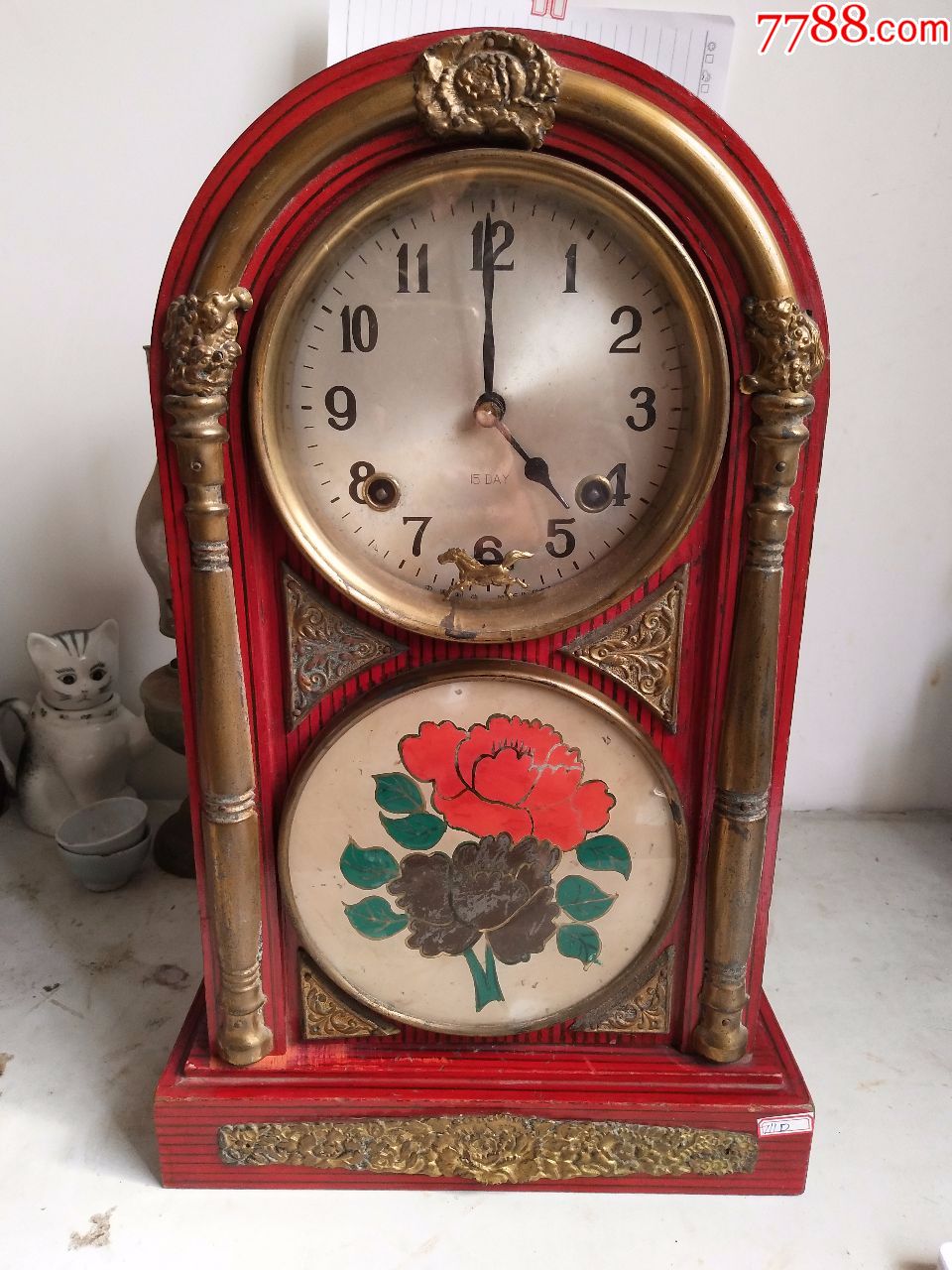 古董古玩瓷器民俗民国老旧物件二手外国马球座钟飞马机械座钟711d