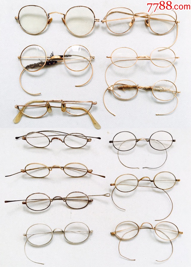 西洋古玩/英国古董老眼镜13副/各种材质组件/19世纪至1930年