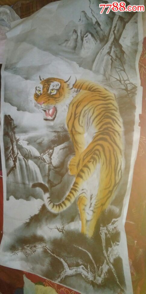 国画猛虎上山图仿手绘印刷画出售