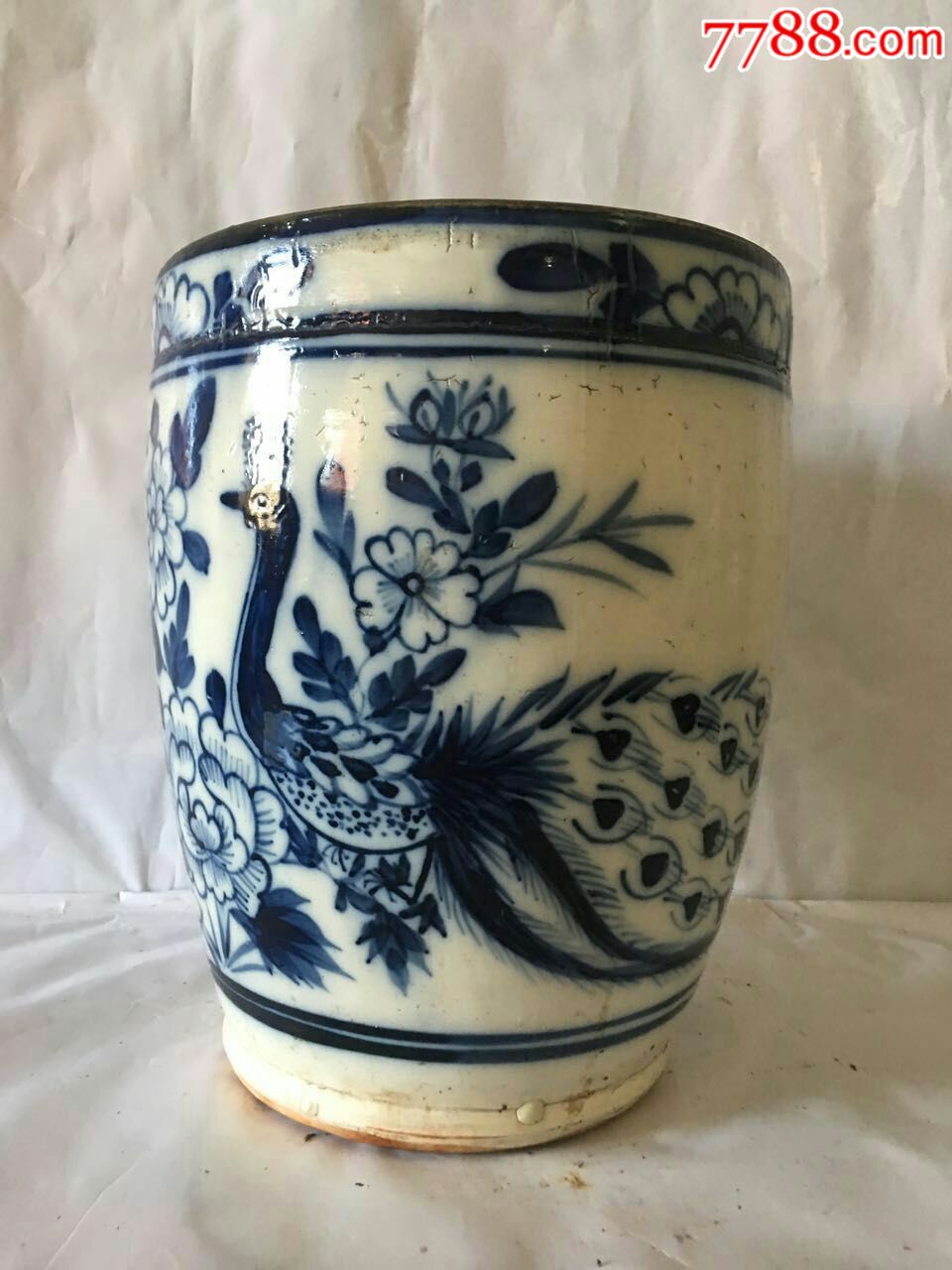 明代晚期青花卷缸,青花瓷缸