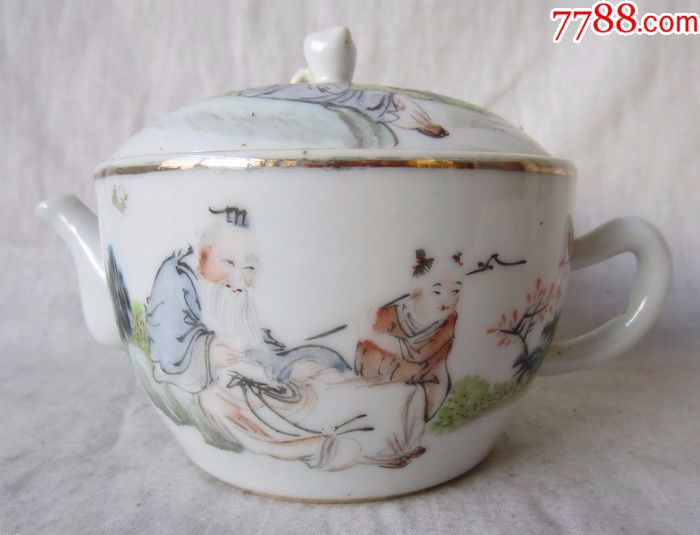杨紫卿浅绛彩炼丹图茶壶
