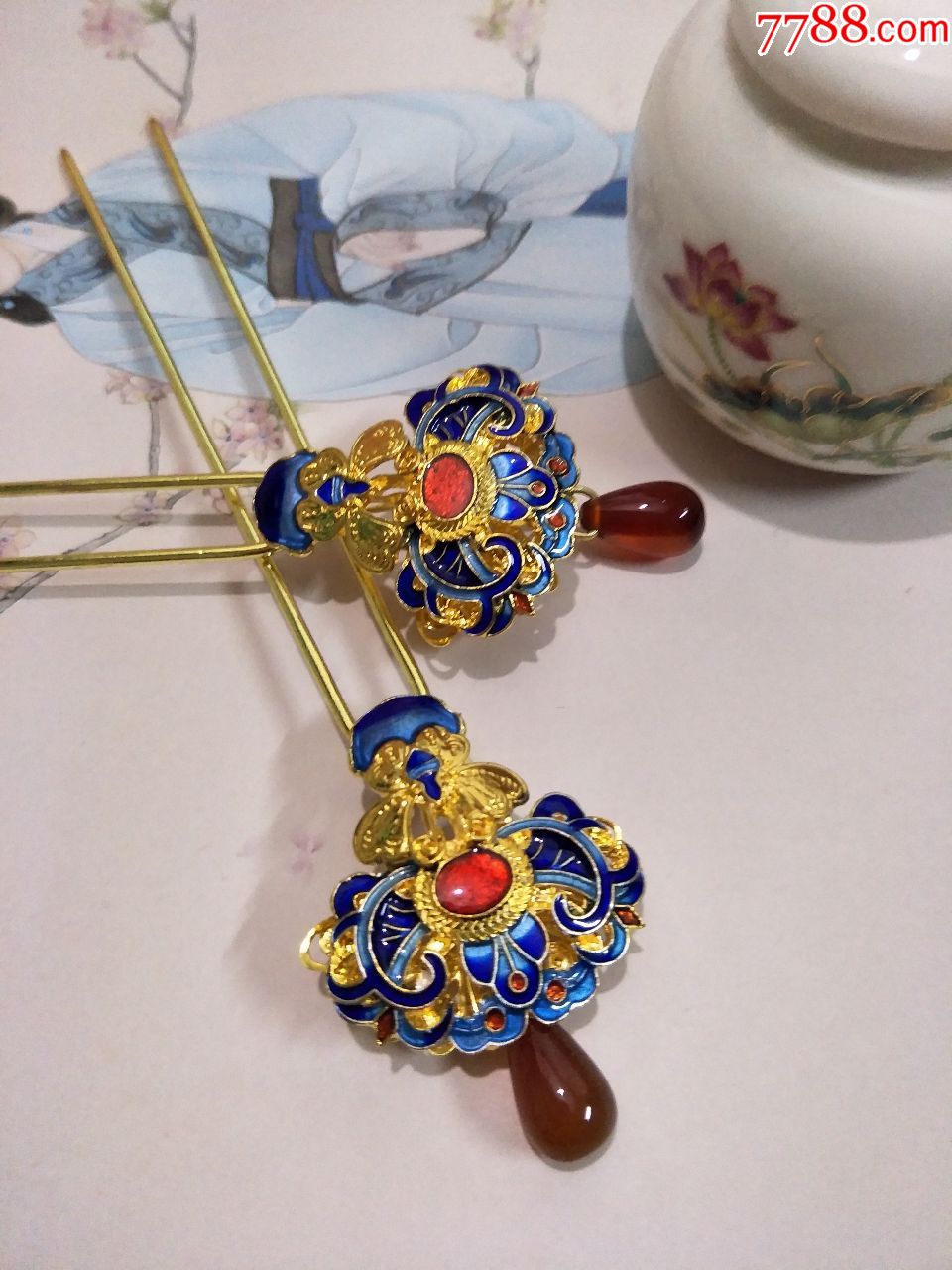 仿烧蓝蝴蝶钗,发簪,工艺品