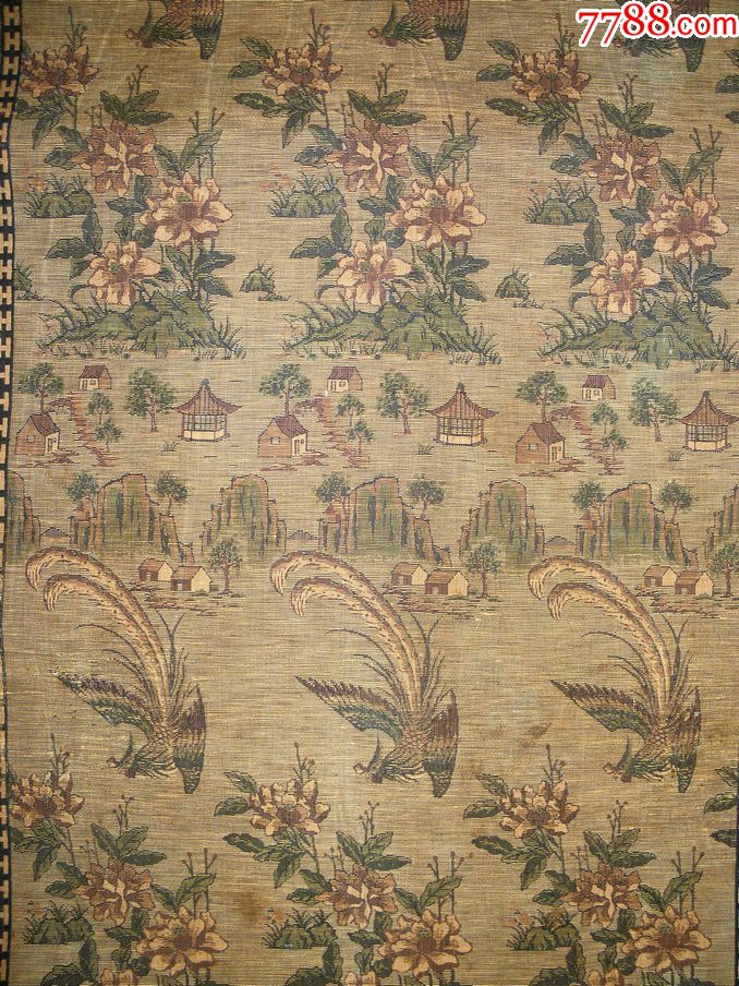 皇家御用九凤牡丹风景图宋锦,古玩织锦刺绣织绣-织锦画【7788收藏】