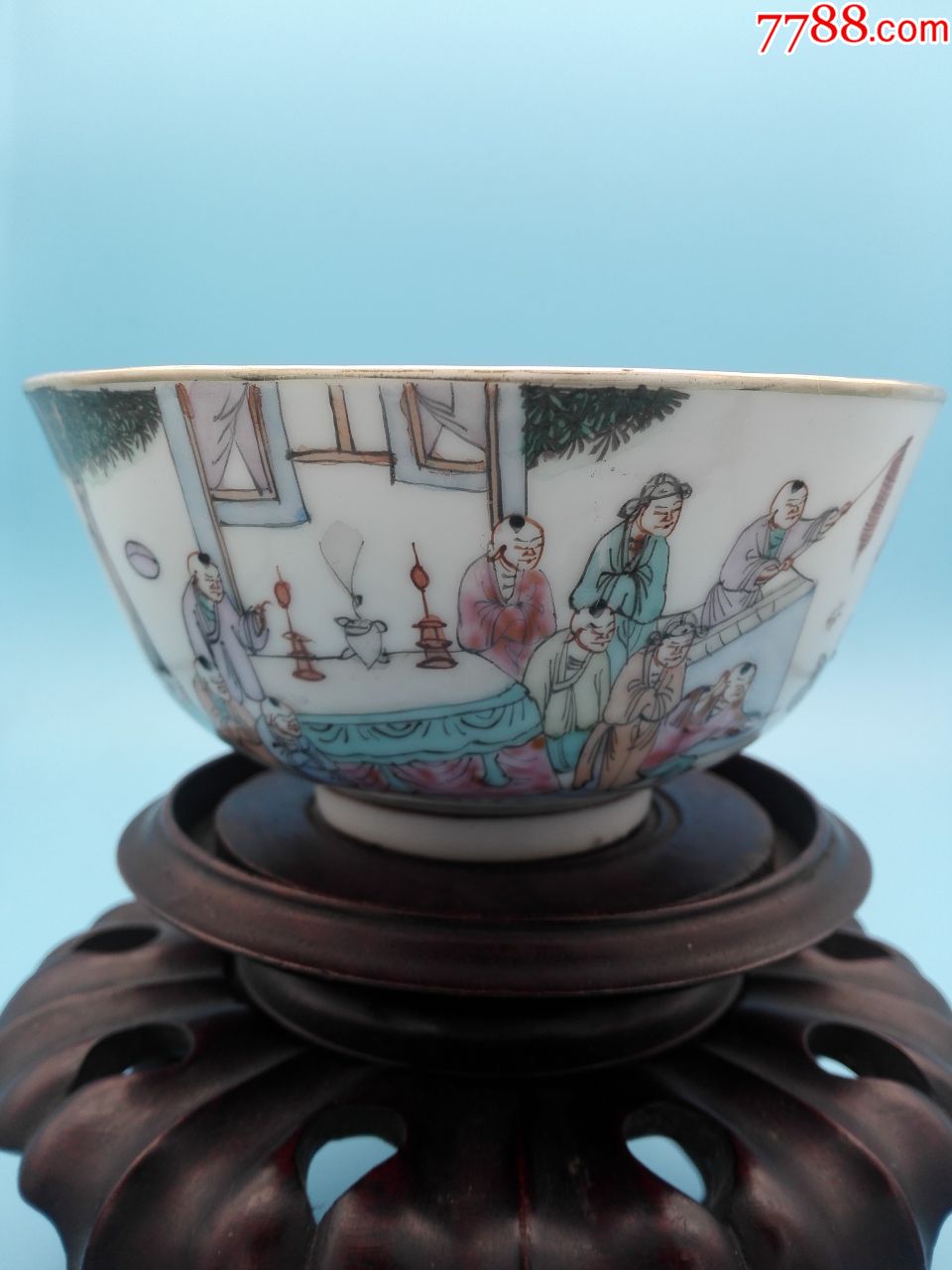 民国早期名家王义盛作细路粉彩百子闹春纹碗