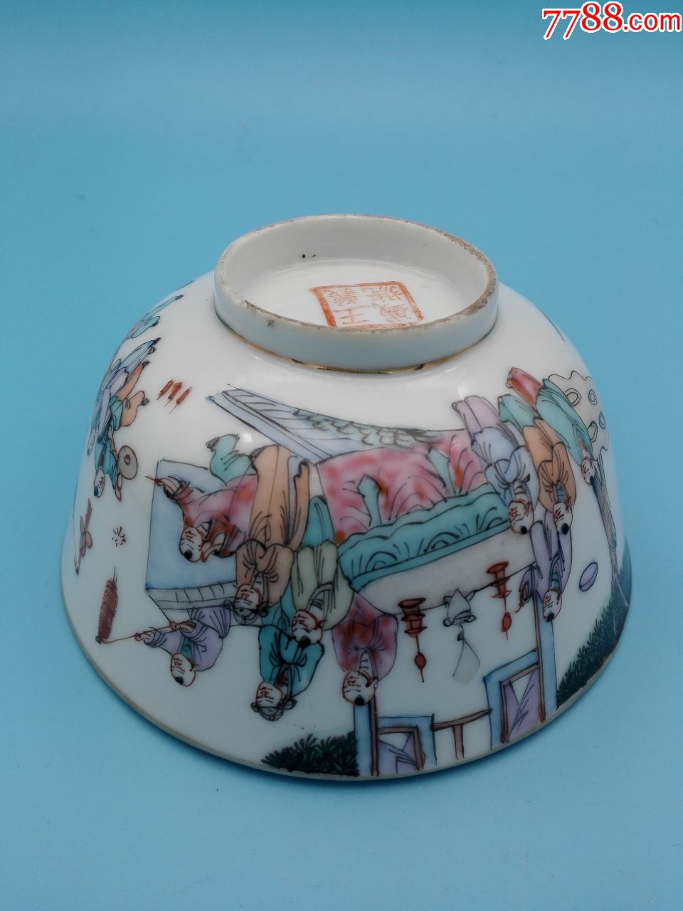 民国早期名家王义盛作细路粉彩百子闹春纹碗