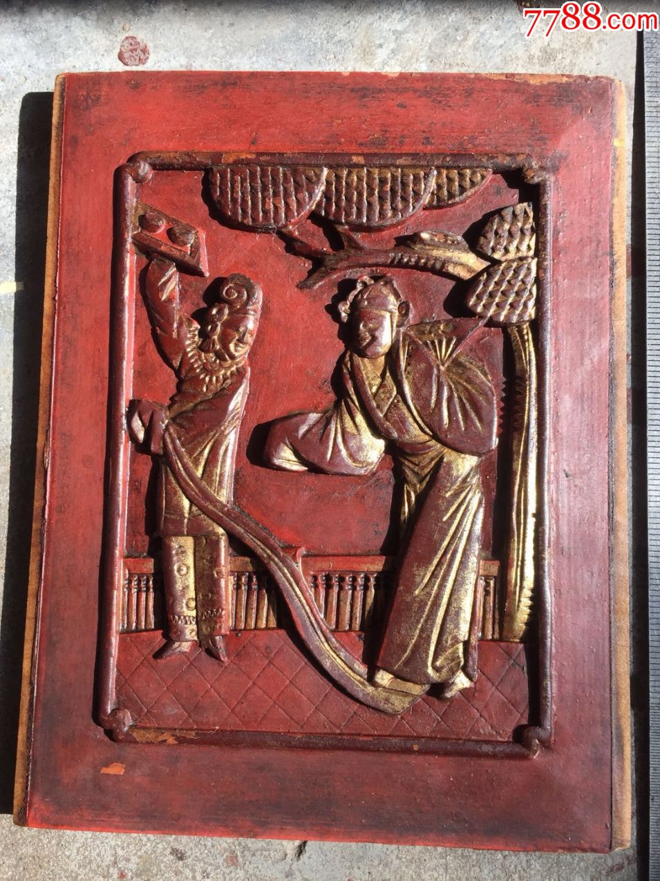 人物故事西厢记浮雕贴金朱红花板-se56445340-木雕花板-零售-7788收藏