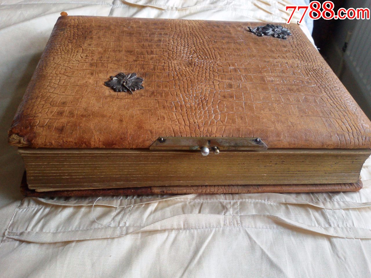 英国真皮封面银制花朵装饰的老相册,有不同尺寸45幅蛋白和黑白照片