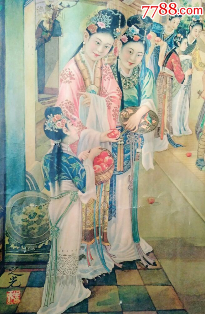 稀有珍品潘安仁掷果盈车图