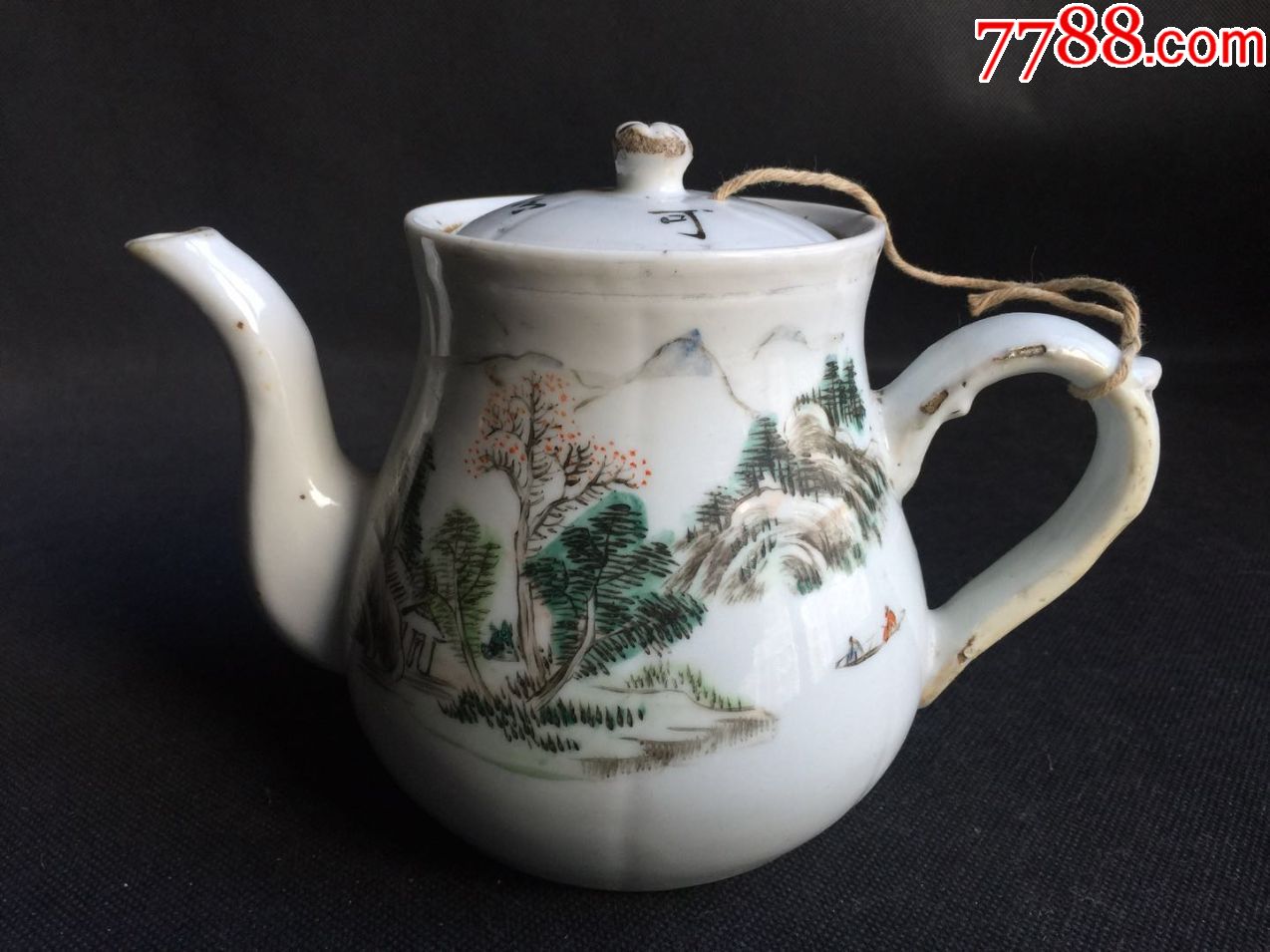 民国早期瓷绘名家【李复茂作】浅绛彩瓜棱山水纹执壶.