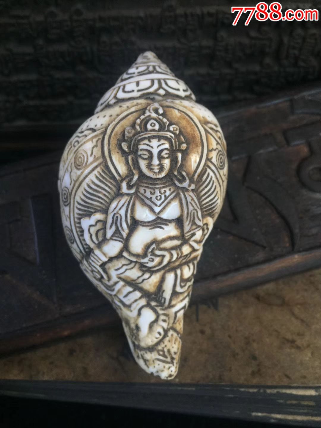 藏传法器手工雕刻白法螺