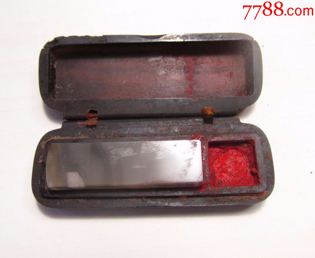 质地极好的条纹玛瑙印章.原装牛角盒~民国老印章一批