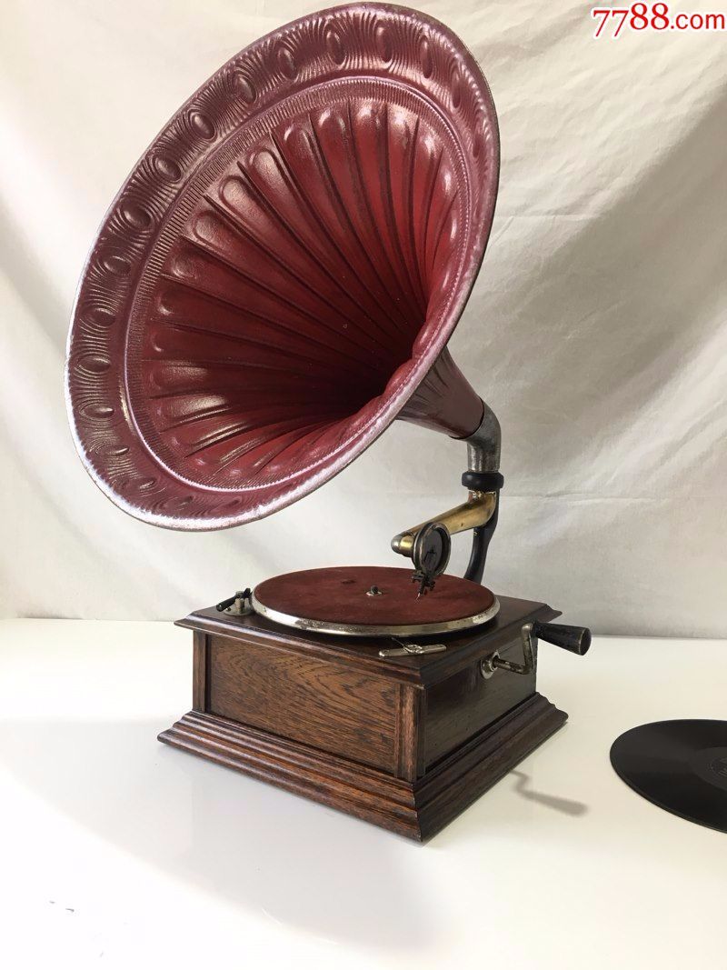 1920年代英国哈梅里手摇大喇叭留声机黑胶唱机