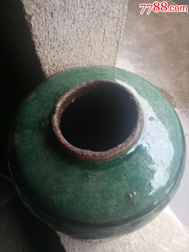 双喜双寿绿釉开片罐