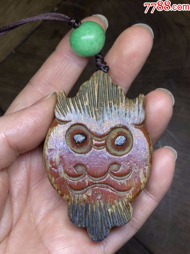 木雕太极八卦猴头吞口吊坠