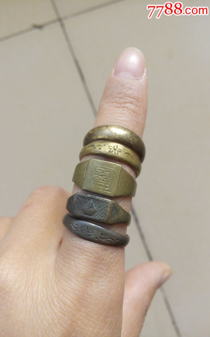民国铜戒指花卉钻石喜字铜戒指老铜戒指买四赠一_价格78.