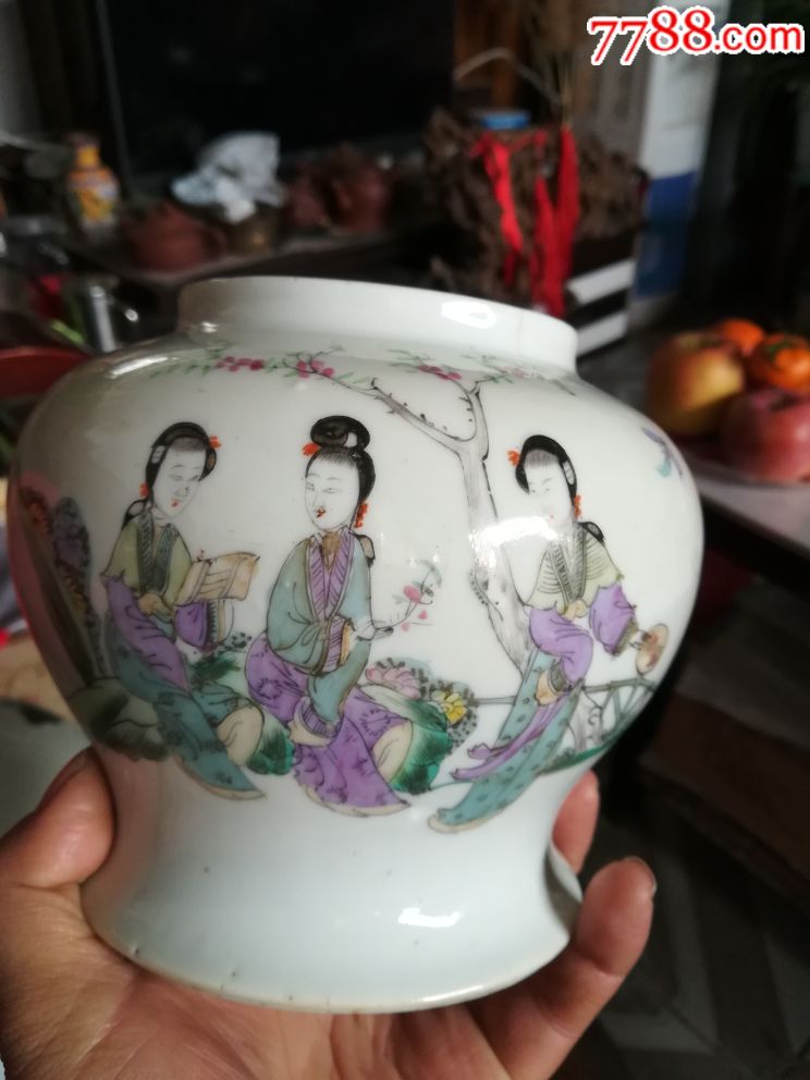 民国名家程和顺彩绘桃花侍女将军罐