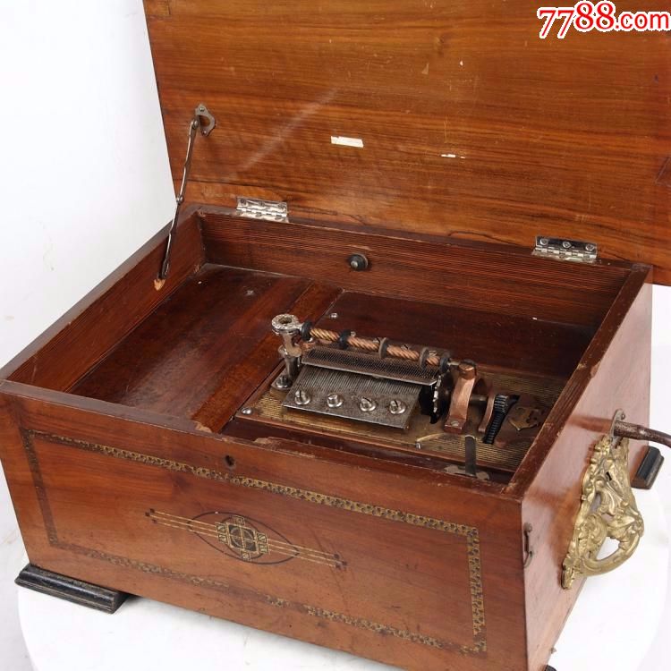 上世纪早期西洋古董老式手摇碟片式八音盒实木箱式音乐盒功能正常