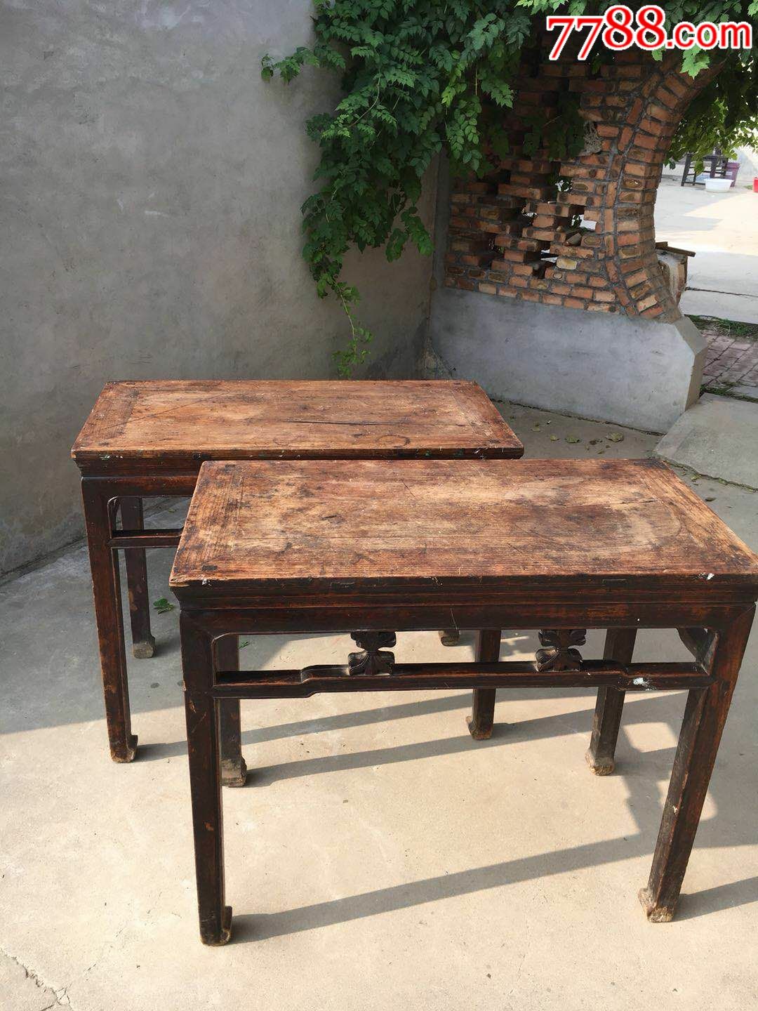 清中期榆木对八仙桌一对源头无修做工严谨牙条流畅矮老部镶嵌卡花美观