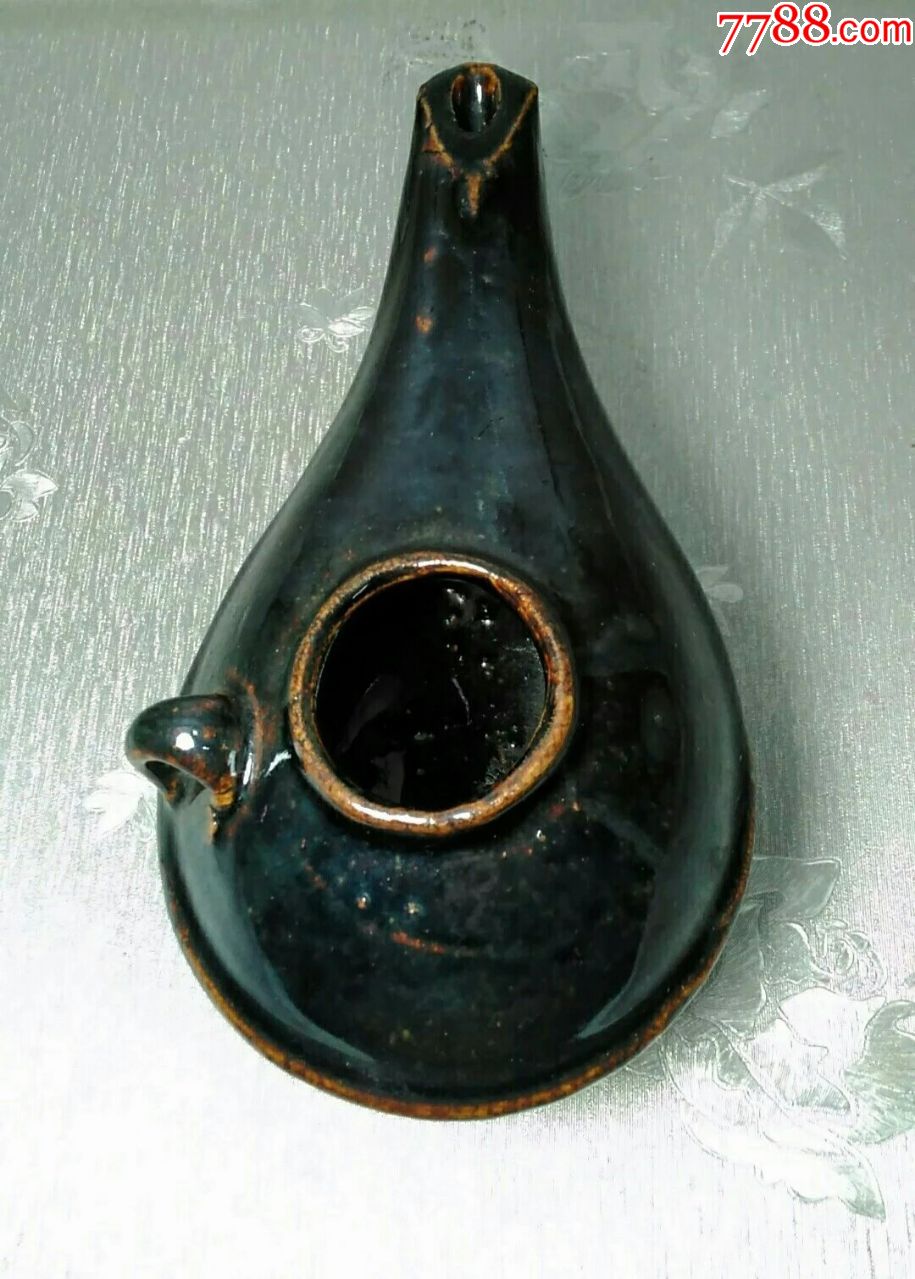 元代黑釉特殊款瓷油灯