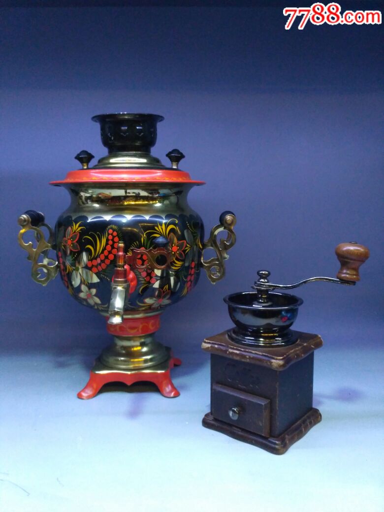 苏联铜胎挂彩咖啡壶