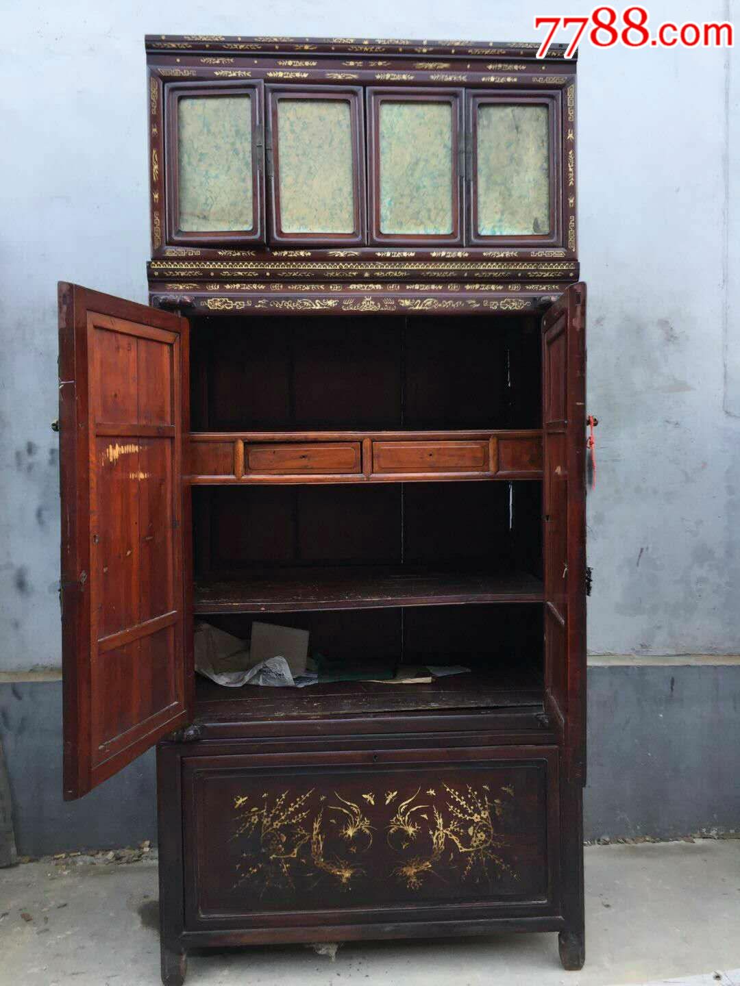 民国老花梨镶牛骨大书柜,门面全花梨,包浆浑厚,品相完美,完整无修