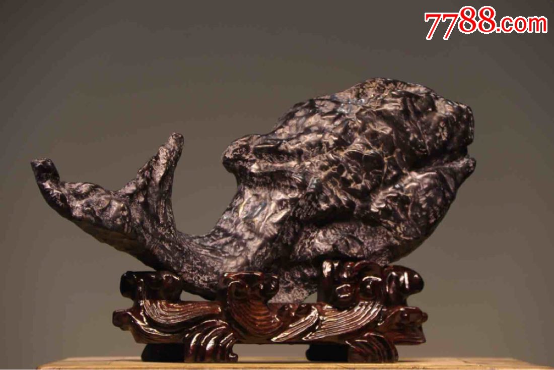 鱼灵璧石皮壳包浆一流形态传神石纹清晰鱼乃财富的象征适合家庭会所