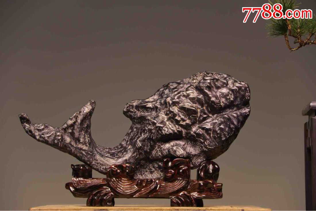 鱼灵璧石皮壳包浆一流形态传神石纹清晰鱼乃财富的象征适合家庭会所