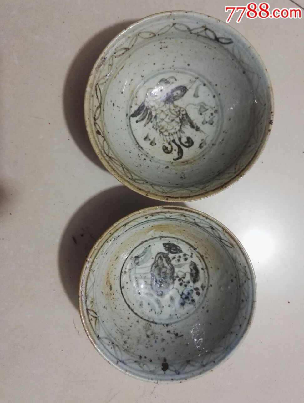 元青花碗一对