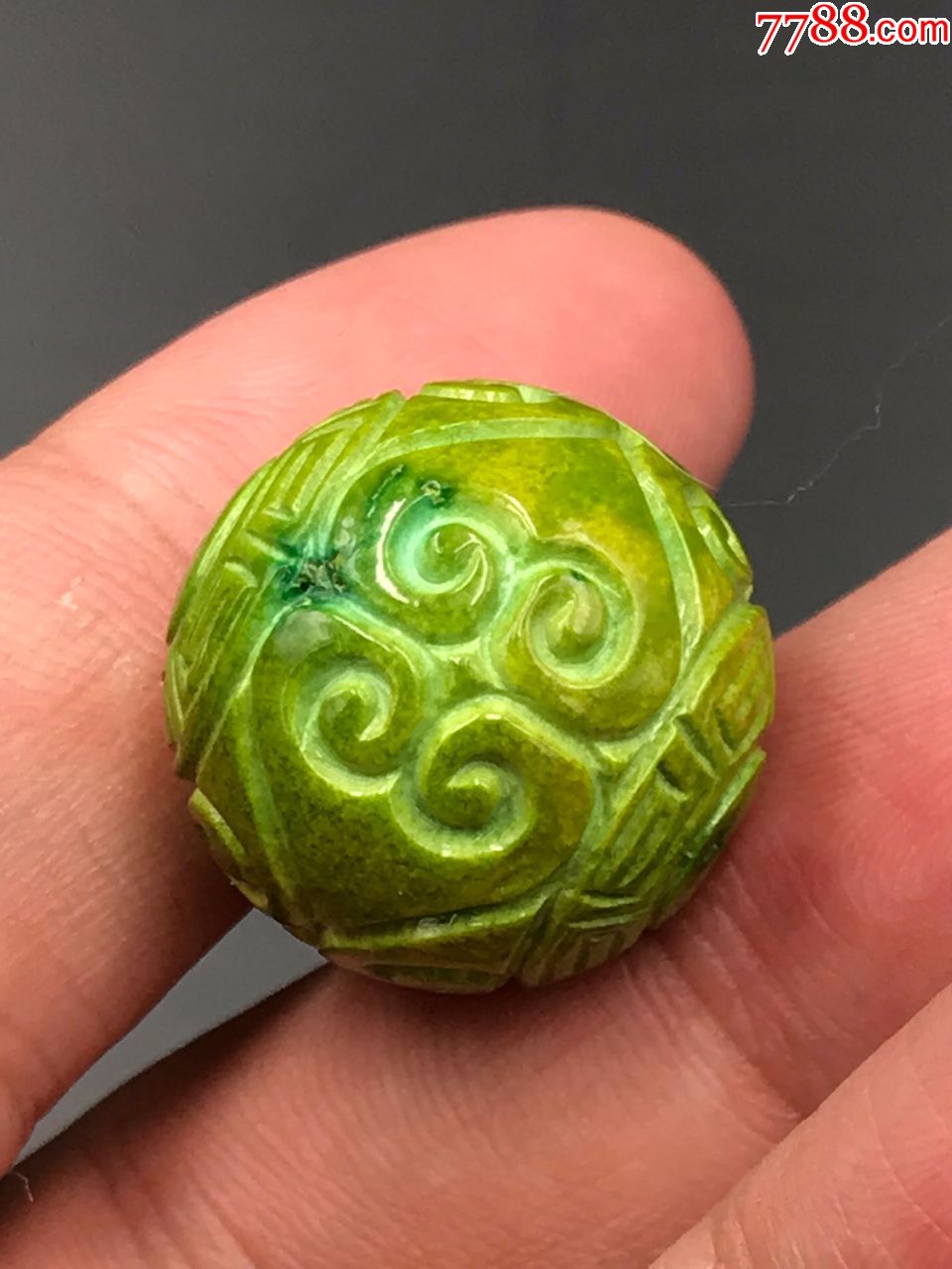 20毫米天然三无原矿绿松石菜籽黄郧西料回纹珠高瓷度配饰10.9克