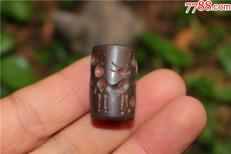 hz7小年份西亚萨珊题动物图腾印章桶珠