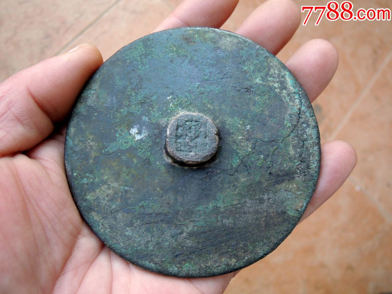 明代开门老小号老字号造印章钮青铜镜84mm-197g