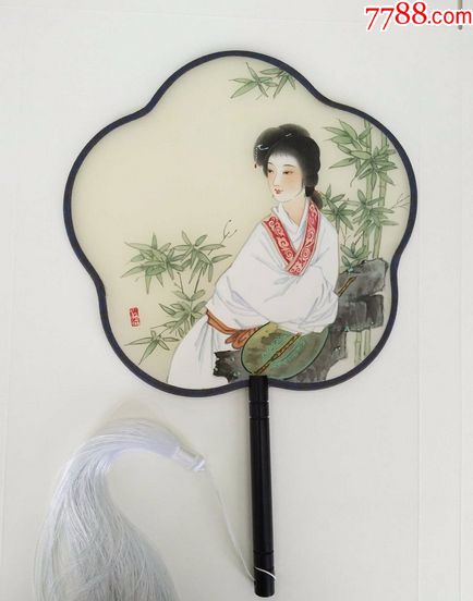 纯手绘全彩工笔画:《仕女团扇》美品_人物国画原作_第4张_7788琉璃