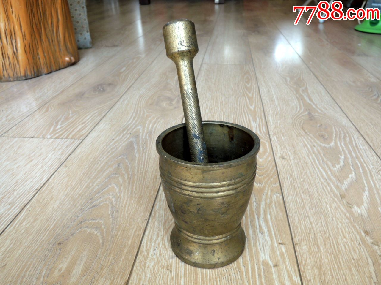 怀旧收藏180102-边疆早期錾玄纹小号铜研臼药捣一套1kg-价格:750元-se